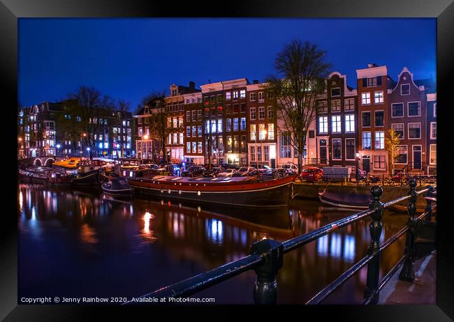 Night Lights on the Amsterdam Canals 2 Framed Print by Jenny Rainbow