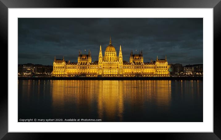 Budapest Parliament at Night Framed Mounted Print by mary spiteri