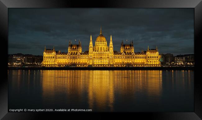 Budapest Parliament at Night Framed Print by mary spiteri