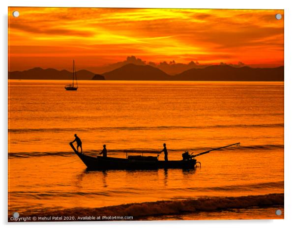 Longtail boat silohuette - Krabi, Thailand Acrylic by Mehul Patel