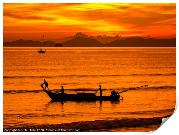 Longtail boat silohuette - Krabi, Thailand Print by Mehul Patel
