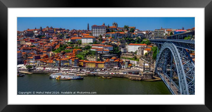 Embankment of the river Duoro by the old town of Porto, Portugal Framed Mounted Print by Mehul Patel