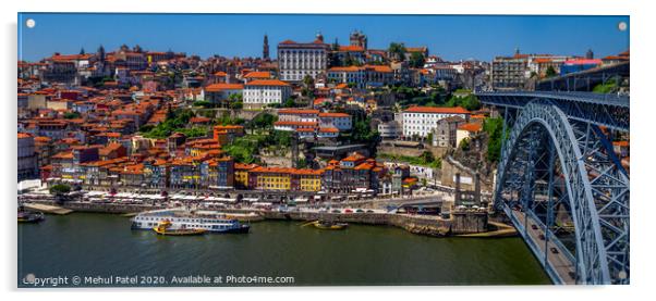 Embankment of the river Duoro by the old town of Porto, Portugal Acrylic by Mehul Patel