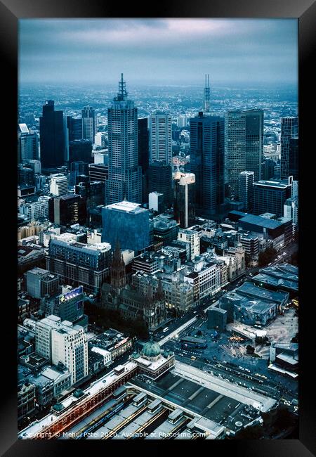 High shot overlooking the Central Business District of Melbourne, Victoria, Australia Framed Print by Mehul Patel