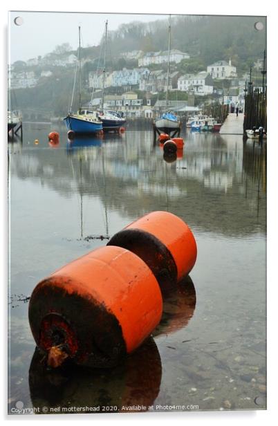 Looe Harbour Reflections. Acrylic by Neil Mottershead