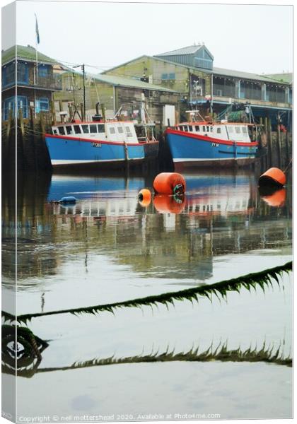 Reflections Of Looe Trawlers. Canvas Print by Neil Mottershead