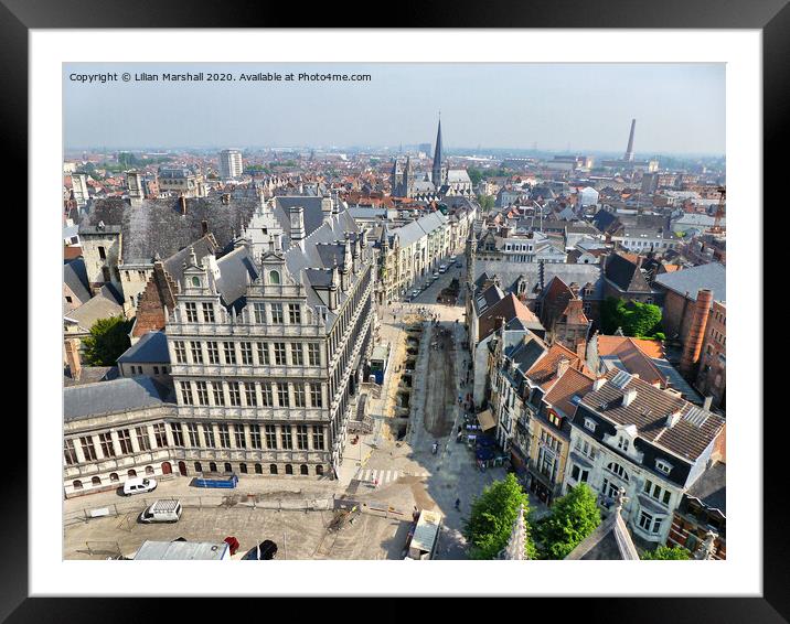 Aerial view of Ghent. Belgium. Framed Mounted Print by Lilian Marshall
