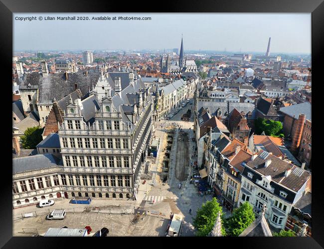 Aerial view of Ghent. Belgium. Framed Print by Lilian Marshall