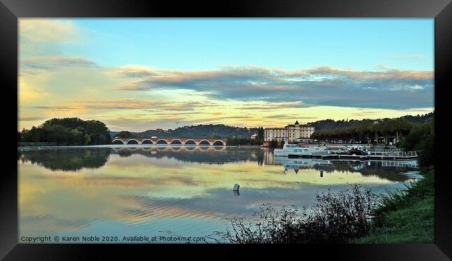 Reflection on the river Tarn in Moissac in South W Framed Print by Karen Noble
