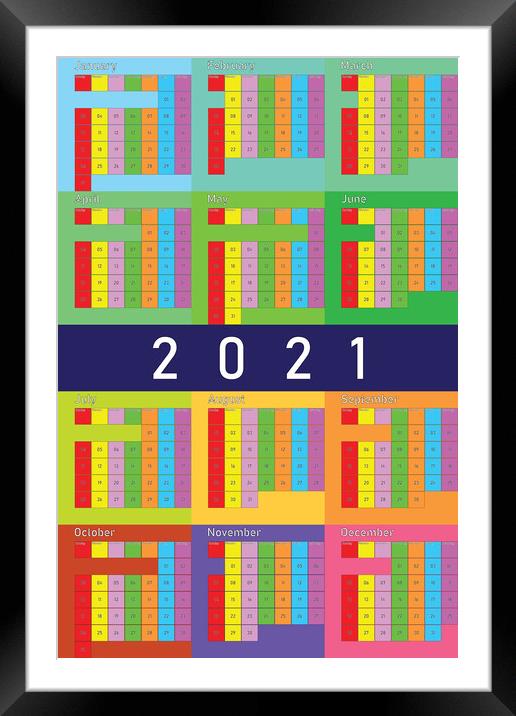 2021 calendar planer organizer colorful PASTEL Framed Mounted Print by Adrian Bud