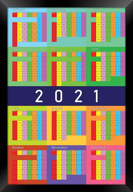2021 calendar planer organizer colorful PASTEL Framed Print by Adrian Bud