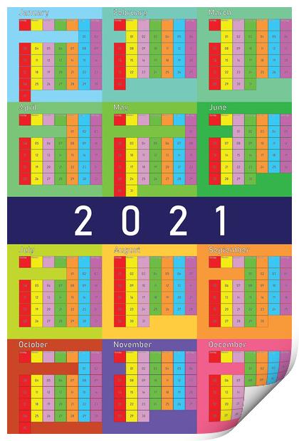 2021 calendar planer organizer colorful PASTEL Print by Adrian Bud
