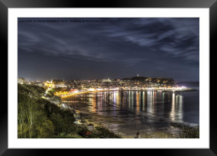 Scarborough South Bay at Night Framed Mounted Print by Kieron Middleton
