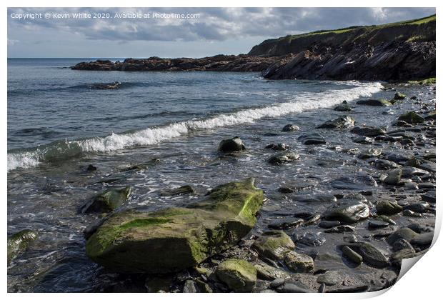 Rocky beach near St Mawes Cornwall Print by Kevin White