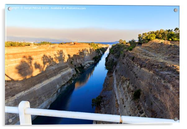 Corinth Canal in Greece. View of the Gulf of Corinth in the morning. Acrylic by Sergii Petruk