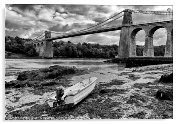 Menai Suspension Bridge Monochrome Acrylic by Peter Lovatt  LRPS