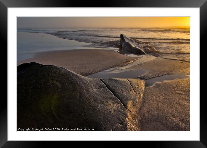Beach Rocks Sunset Framed Mounted Print by Angelo DeVal
