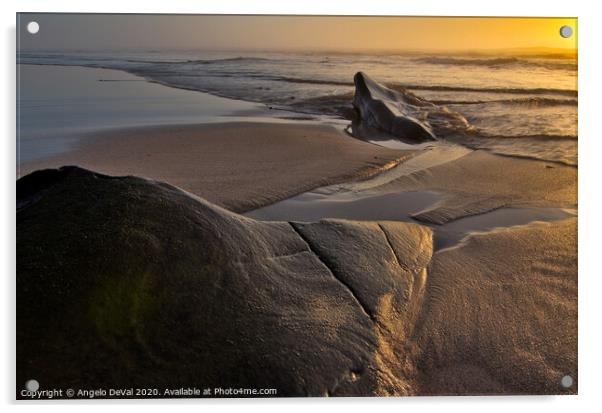 Beach Rocks Sunset Acrylic by Angelo DeVal