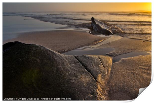 Beach Rocks Sunset Print by Angelo DeVal