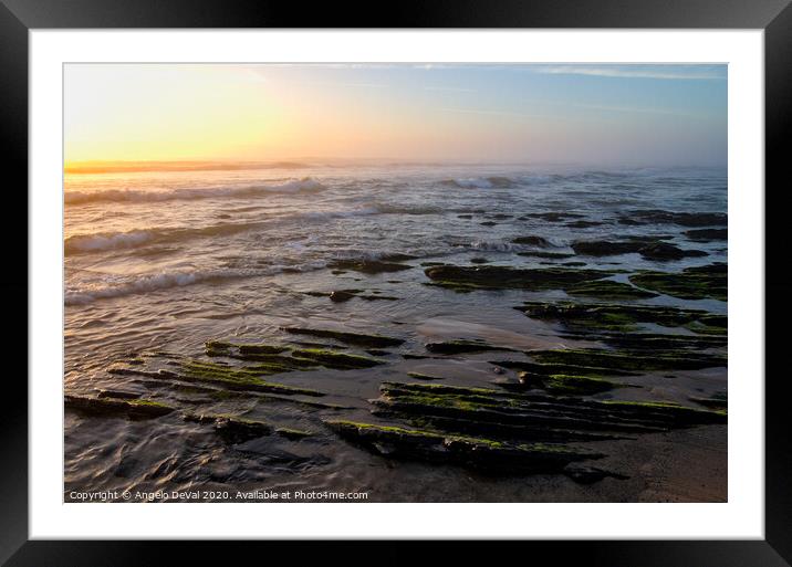 Rocks Washed at Beach Sunset Framed Mounted Print by Angelo DeVal