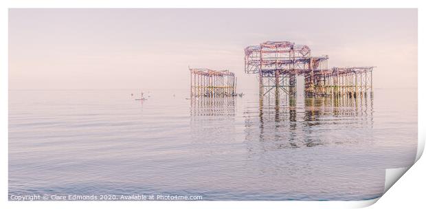 Paddle Boarding At The West Pier - Brighton Print by Clare Edmonds