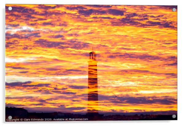 Margate Lighthouse Sunset Acrylic by Clare Edmonds