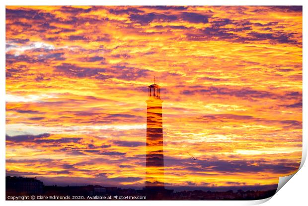Margate Lighthouse Sunset Print by Clare Edmonds