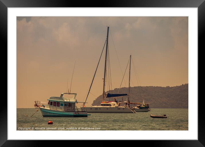 Boats at Ao Yon Bay Framed Mounted Print by Annette Johnson