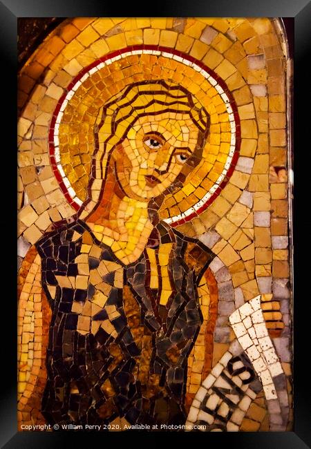 Angel Mosaic Monastery Montserrat Catalonia Spain Framed Print by William Perry