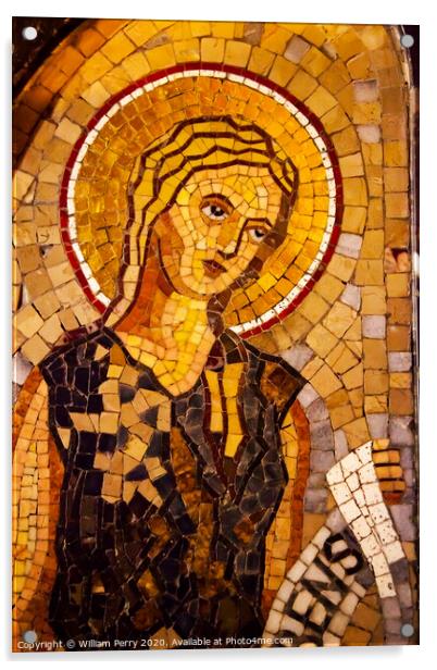 Angel Mosaic Monastery Montserrat Catalonia Spain Acrylic by William Perry