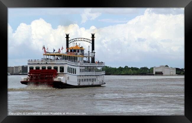 Steamboat on Mississippi river Framed Print by Lensw0rld 