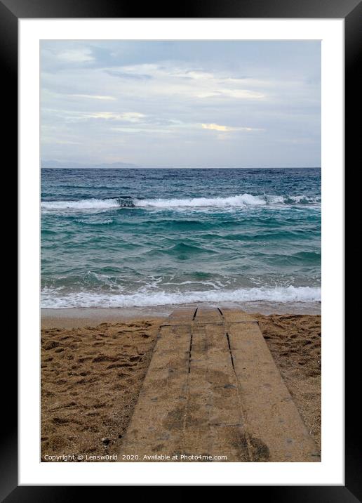 Wooden footpath leading to the ocean Framed Mounted Print by Lensw0rld 
