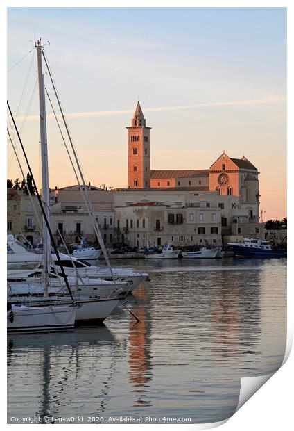 View of the harbor of Trani, Italy, during sunset Print by Lensw0rld 