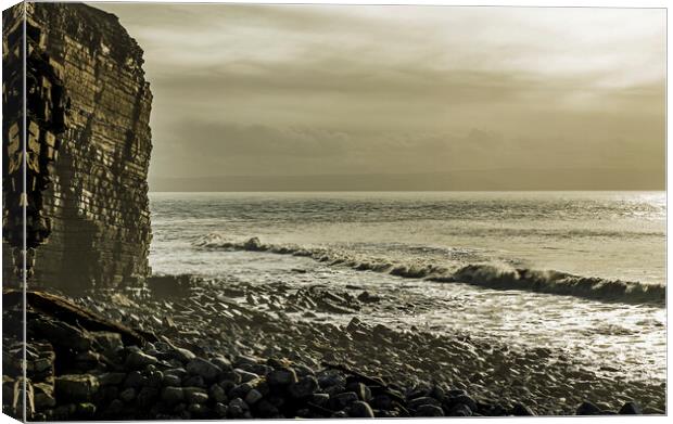 Nash Point Beach looking east into the sun Canvas Print by Nick Jenkins