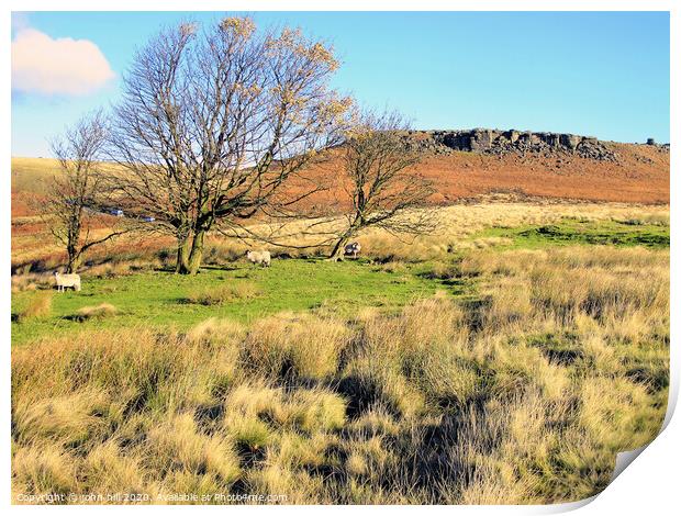 Moorland and Higger Tor in Derbyshire. Print by john hill