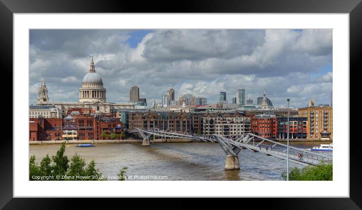 St Pauls and Millennium Bridge London Framed Mounted Print by Diana Mower