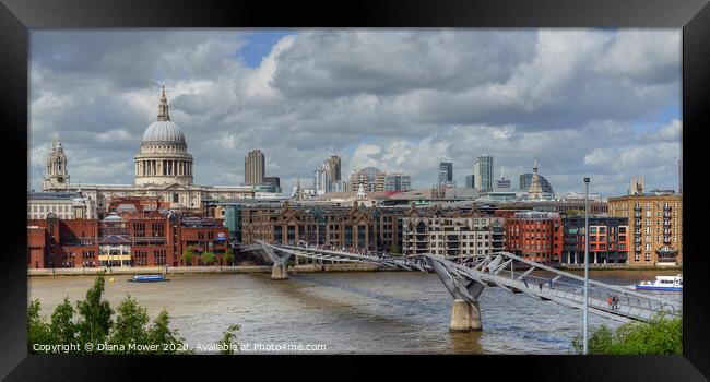 St Pauls and Millennium Bridge London Framed Print by Diana Mower