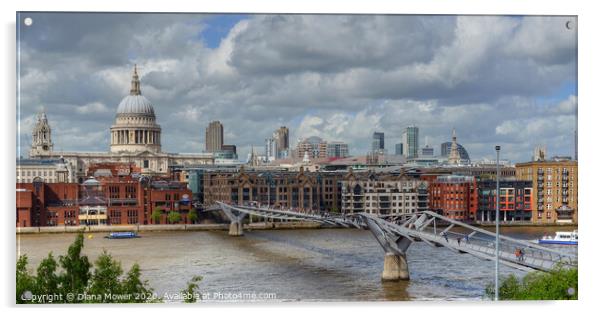 St Pauls and Millennium Bridge London Acrylic by Diana Mower