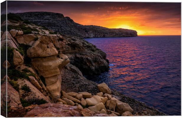 Malta Sea Coast At Sunrise Canvas Print by Artur Bogacki