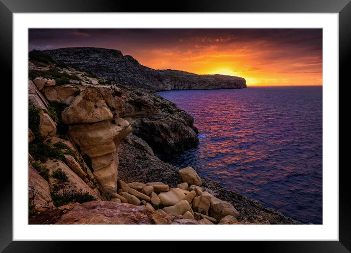 Malta Sea Coast At Sunrise Framed Mounted Print by Artur Bogacki