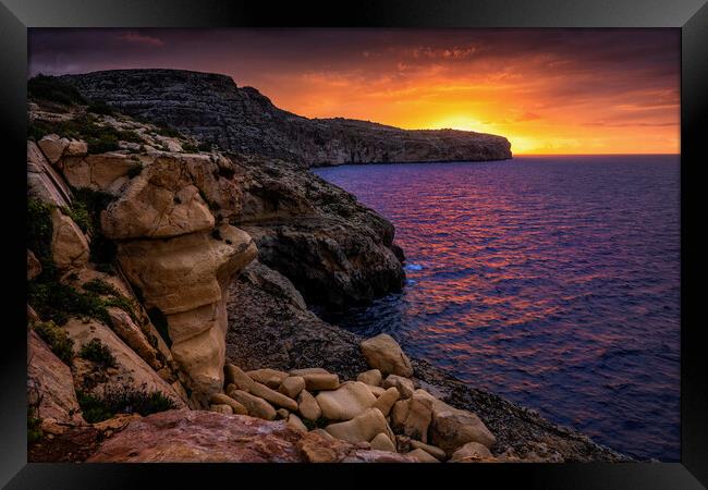 Malta Sea Coast At Sunrise Framed Print by Artur Bogacki