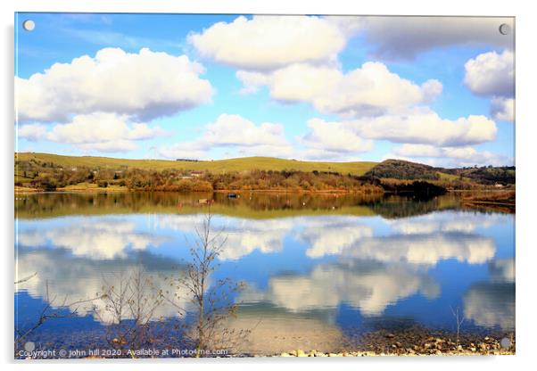 Cloud reflections in Carsington Water in Derbyshire. Acrylic by john hill