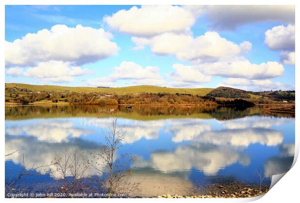 Cloud reflections in Carsington Water in Derbyshire. Print by john hill