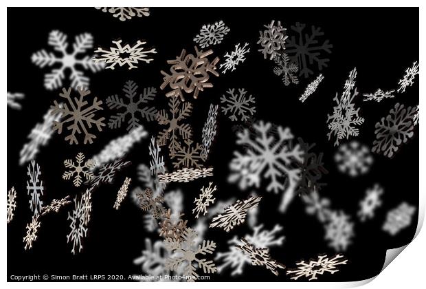 Stylish falling snowflakes pattern on black Print by Simon Bratt LRPS