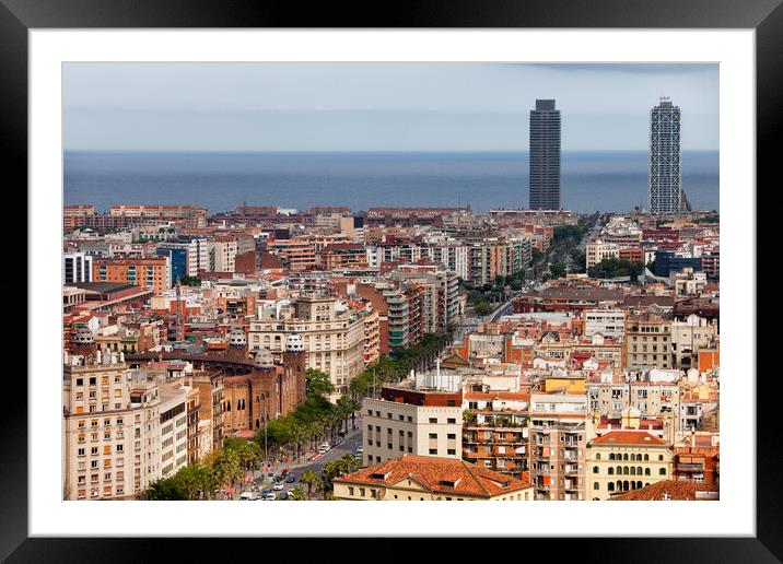 City of Barcelona Cityscape Framed Mounted Print by Artur Bogacki