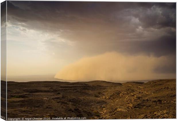 A Mountain View Of A Rolling Sandstorm Canvas Print by Nigel Chester