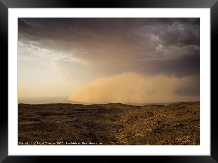 A Mountain View Of A Rolling Sandstorm Framed Mounted Print by Nigel Chester