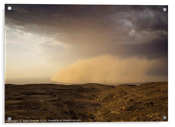 A Mountain View Of A Rolling Sandstorm Acrylic by Nigel Chester