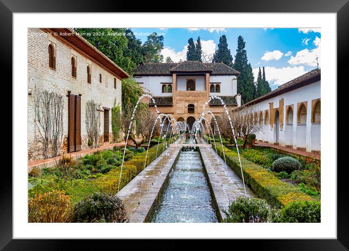 Fountain And Water Channel In Generalife Palace, A Framed Mounted Print by Robert Murray