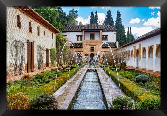 Fountain And Water Channel In Generalife Palace, A Framed Print by Robert Murray